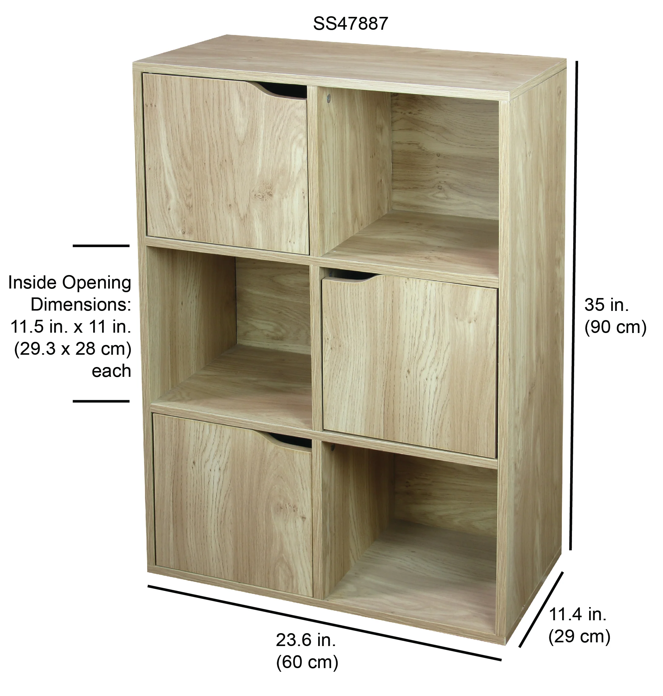Home Basics 6 Cube Wood Storage Shelf with Doors, Natural - Image 5