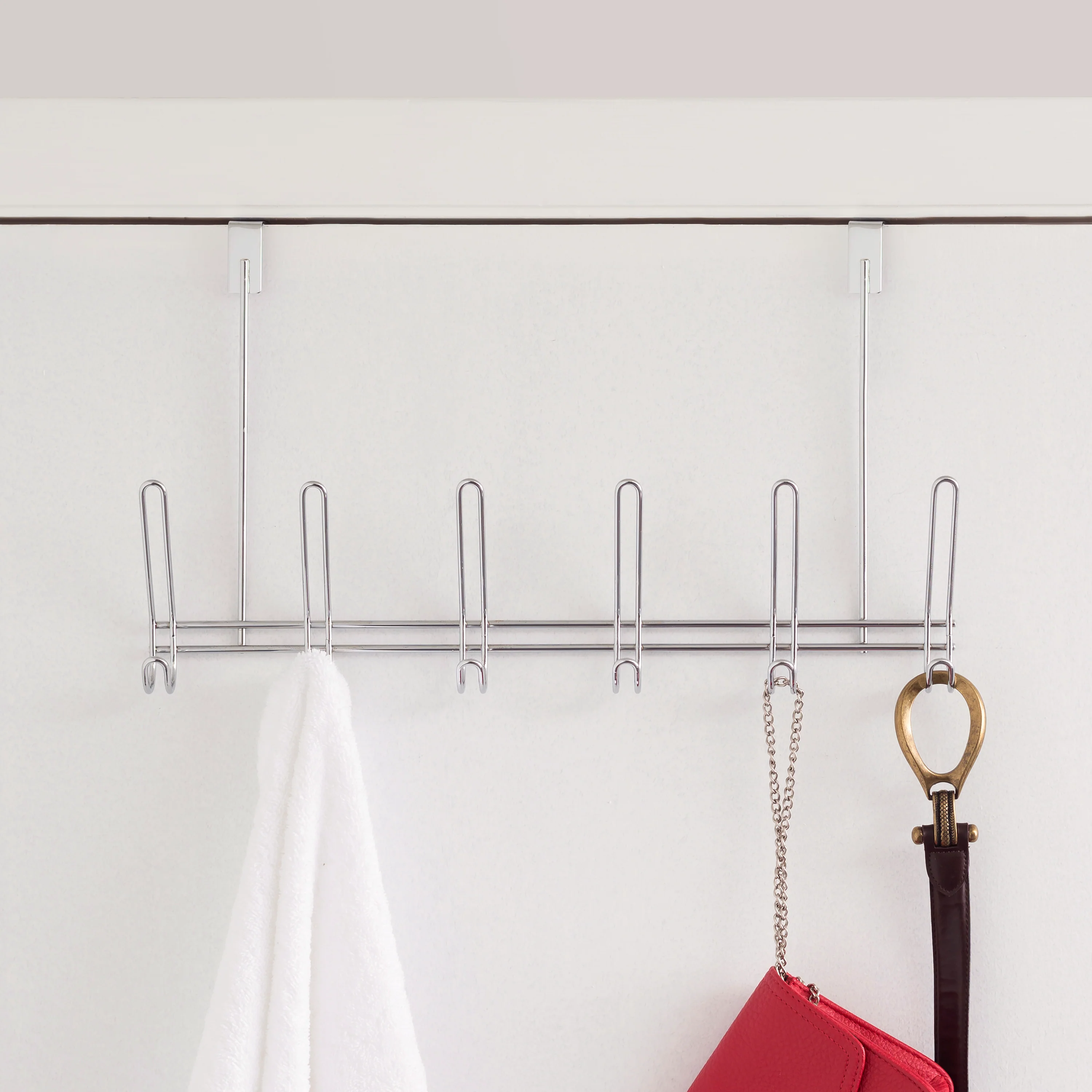 Home Basics 6 Dual Hook Over the Door Chrome Plated Steel Hanging Rack - Image 2