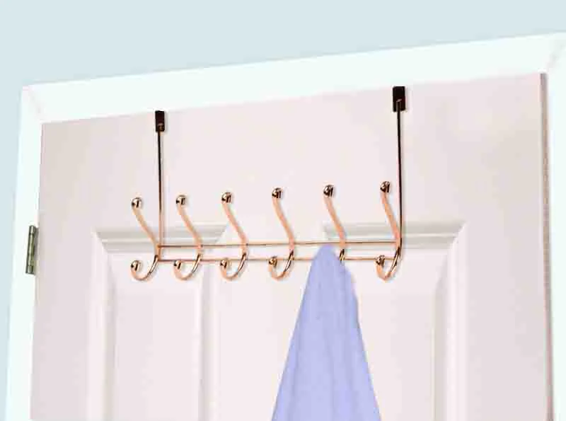 Home Basics 6 Hook Over the Door Hanging Rack, Rose Gold - Image 2