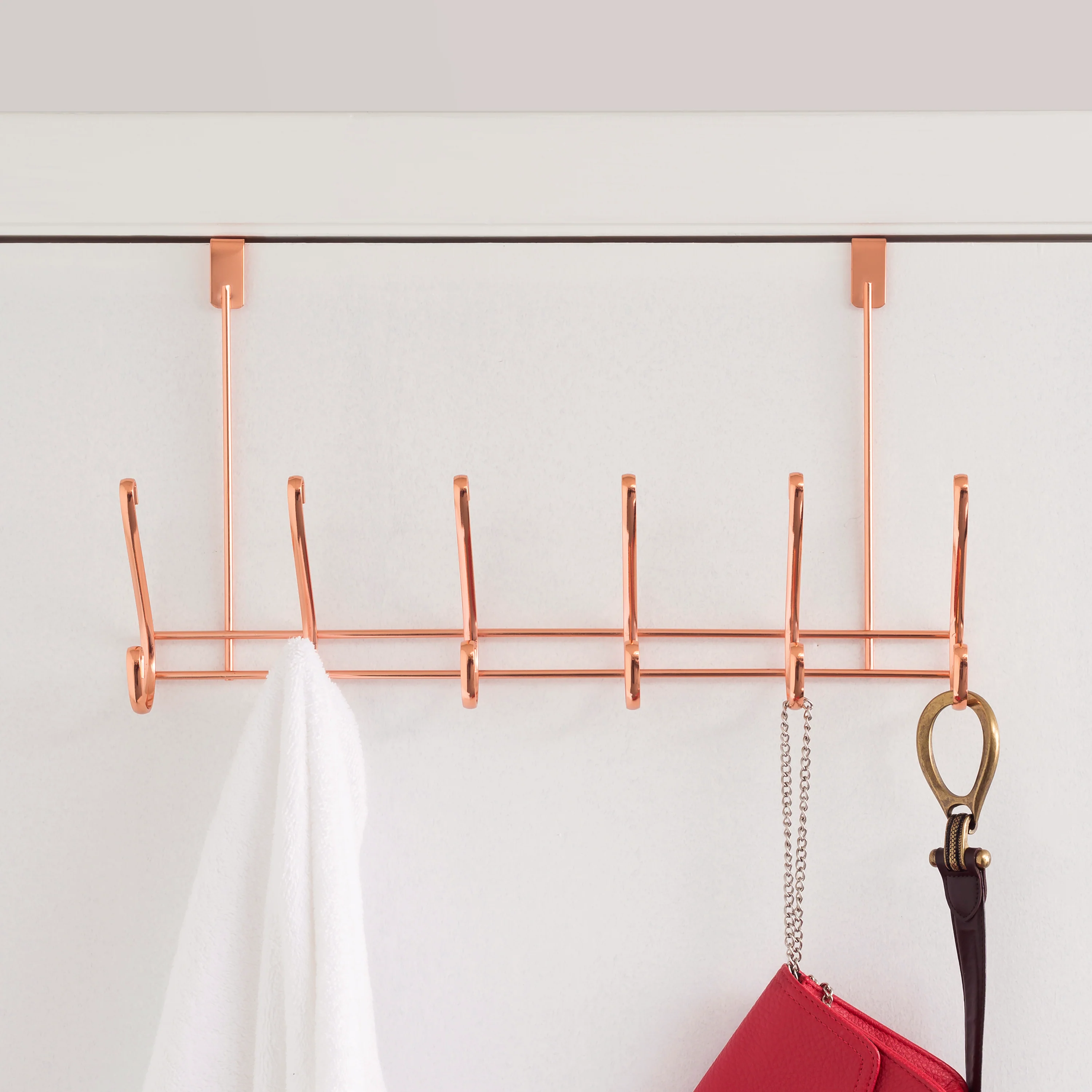 Home Basics 6 Hook Over the Door Hanging Rack, Rose Gold - Image 3