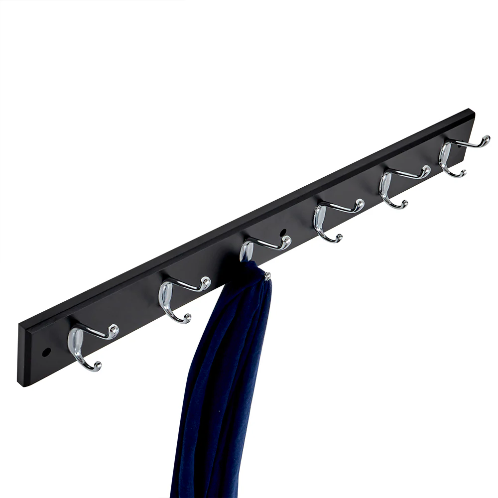 Home Basics 6 Hook Wall Mounted Hanging Rack, Black - Image 2