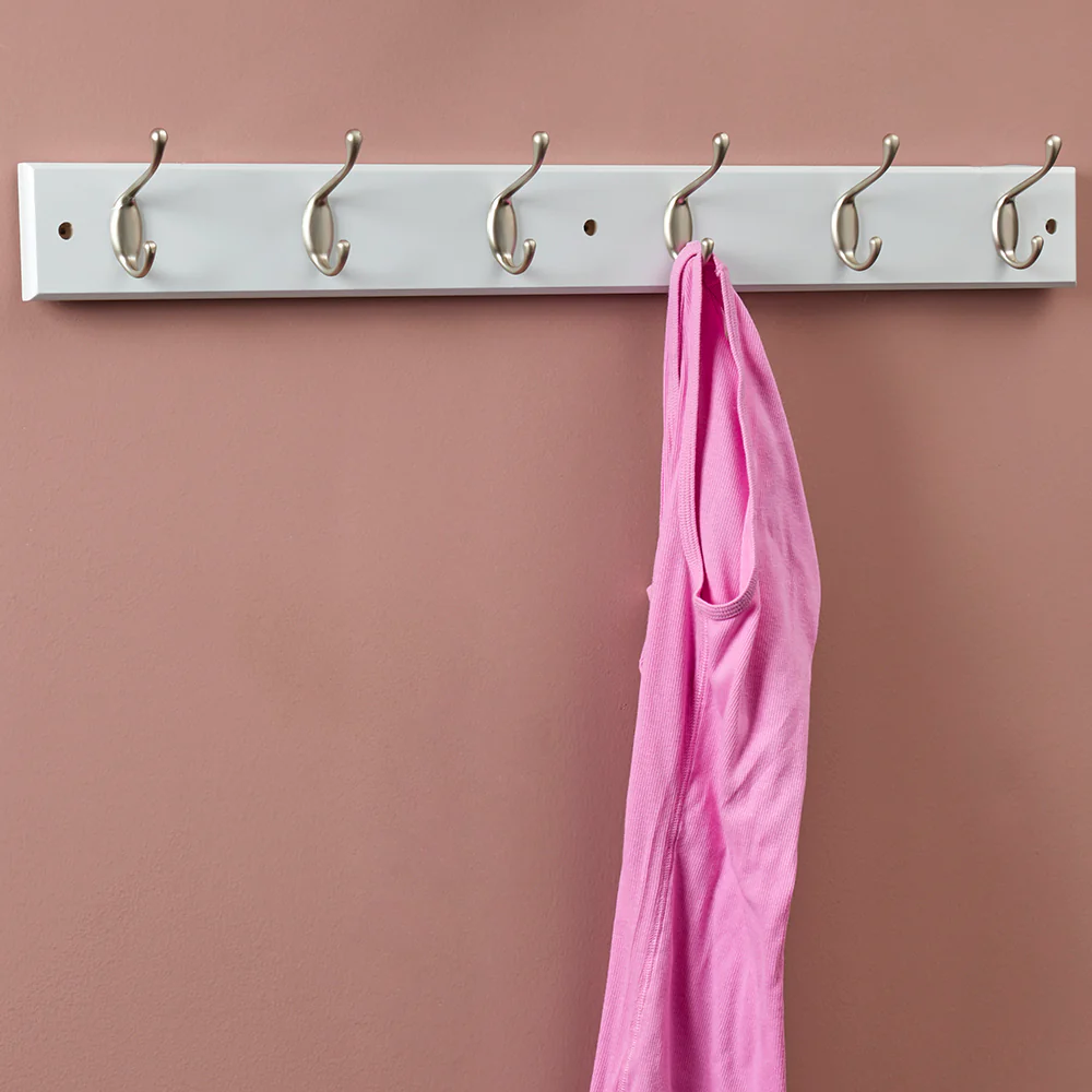 Home Basics 6 Hook Wall Mounted Hanging Rack, White - Image 4