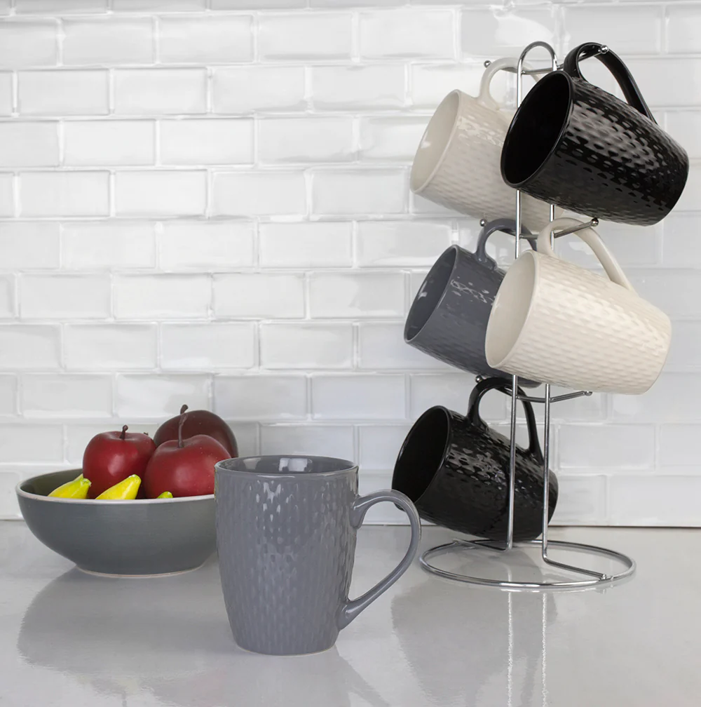 Home Basics 6 Piece Crochet Mug Set with Stand, Multi-Color - Image 5