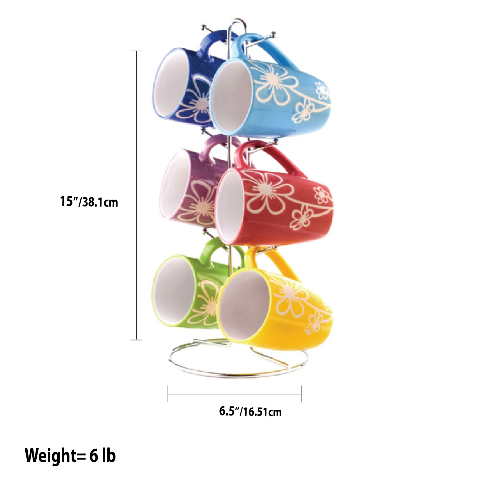 Home Basics 6 Piece Mug Set with Stand - Image 7