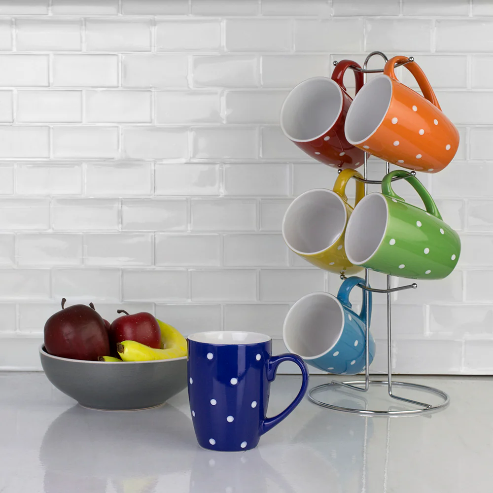 Home Basics 6-Piece Mug Stand With Polka Dot Print Mug - Image 5