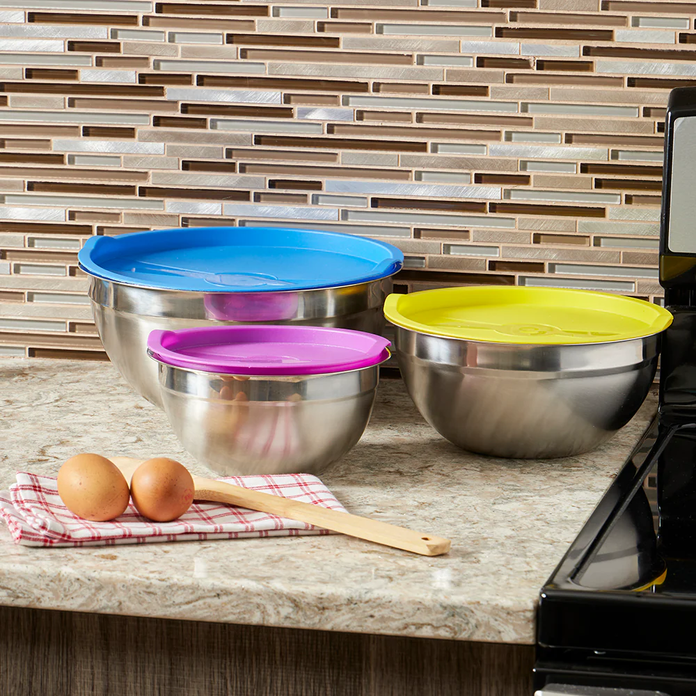 Home Basics 6-Piece Stainless Steel Nesting Mixing Bowls with Lids - Image 4