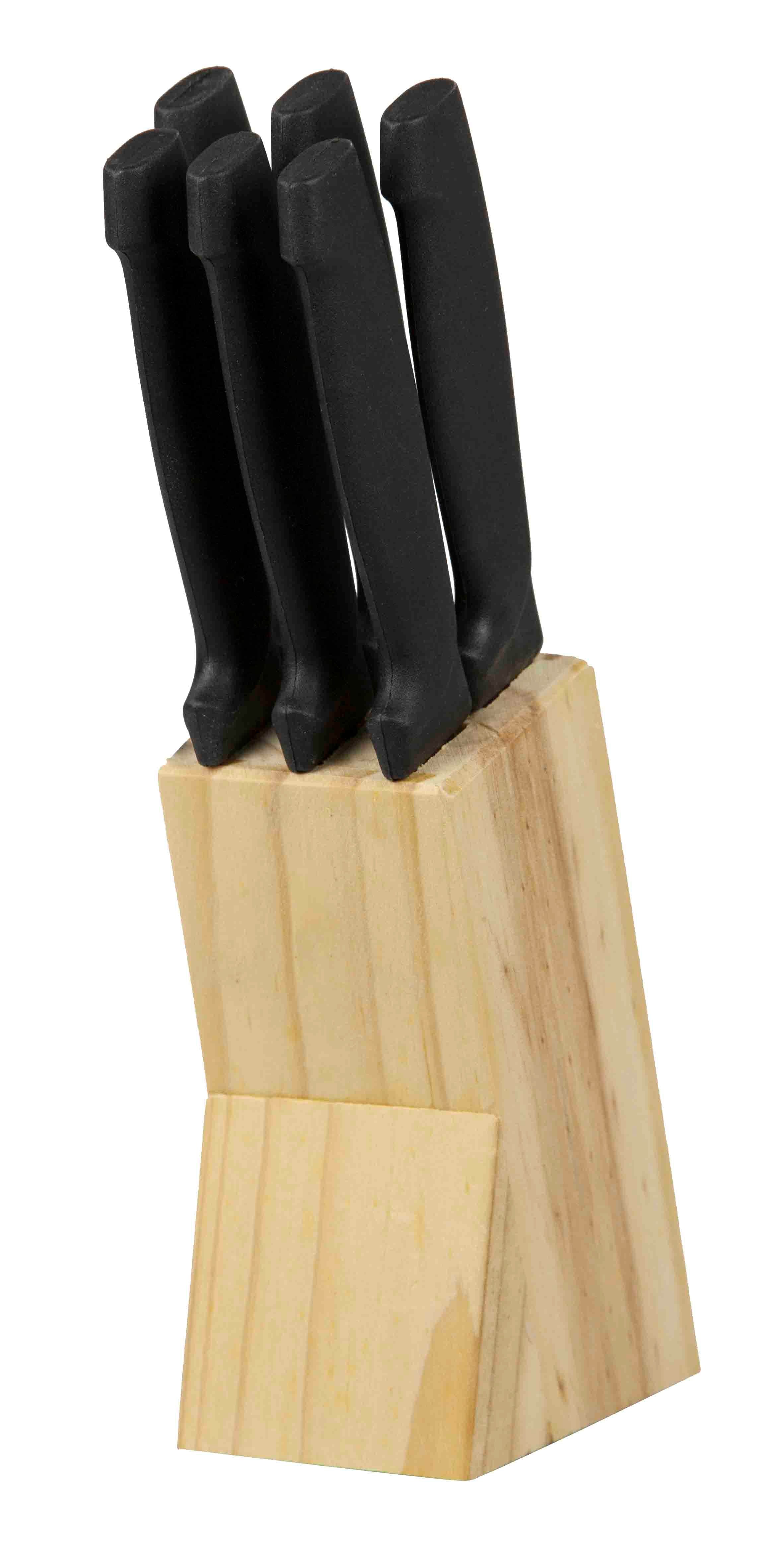 Home Basics 6 Piece Stainless Steel Steak Knife Set with All Natural Wood Display Block