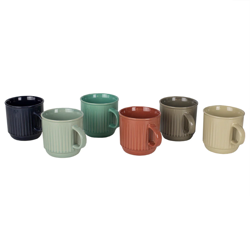 Home Basics 6-Piece Stoneware Mug Set With Chrome Stand, Multi, 11 Ounces - Image 4