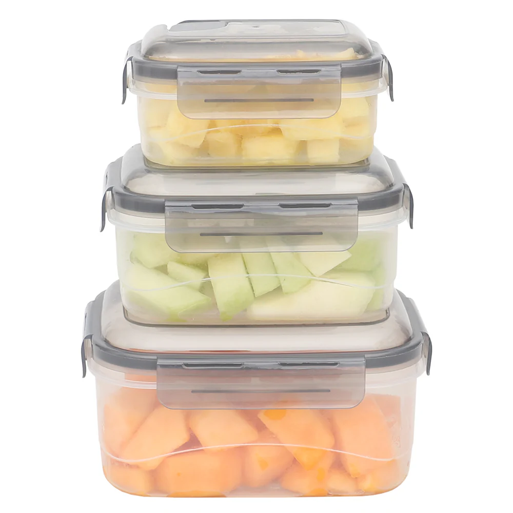 Home Basics 6 Pieces Locking Rectangle Food Storage Containers with Grey Steam Vented Lids - Image 2