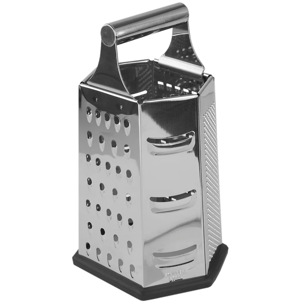 Home Basics 6 Sided Stainless Steel Cheese Grater with Non-Skid Rubber Base, Black - Image 3