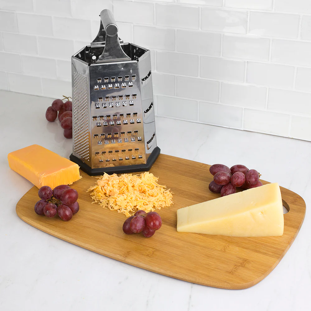 Home Basics 6 Sided Stainless Steel Cheese Grater with Non-Skid Rubber Base, Black - Image 4