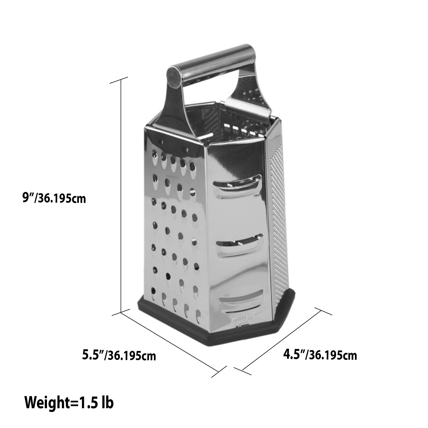 Home Basics 6 Sided Stainless Steel Cheese Grater with Non-Skid Rubber Base, Black - Image 5