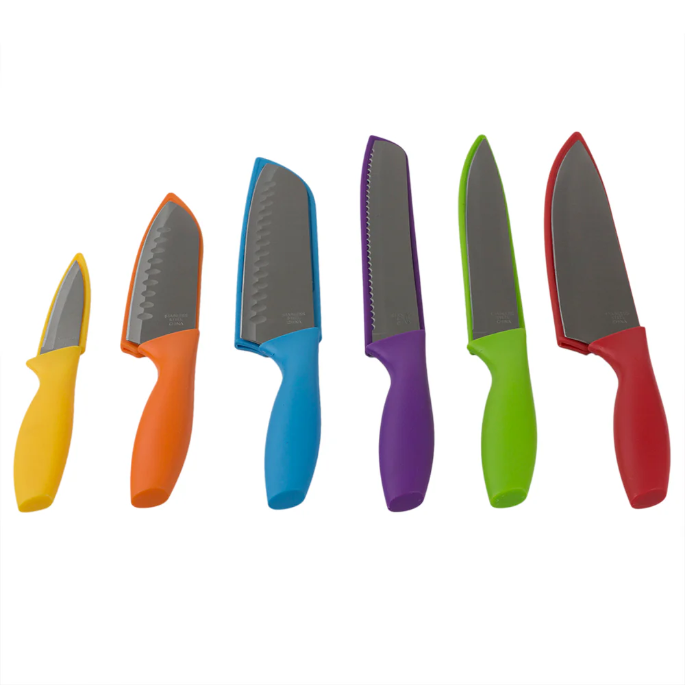Home Basics 6 Stainless Steel  Knife Set with Colorful Slip Covers - Image 4