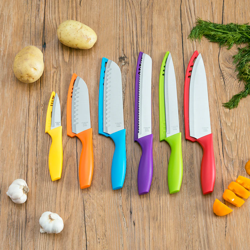 Home Basics 6 Stainless Steel  Knife Set with Colorful Slip Covers - Image 6