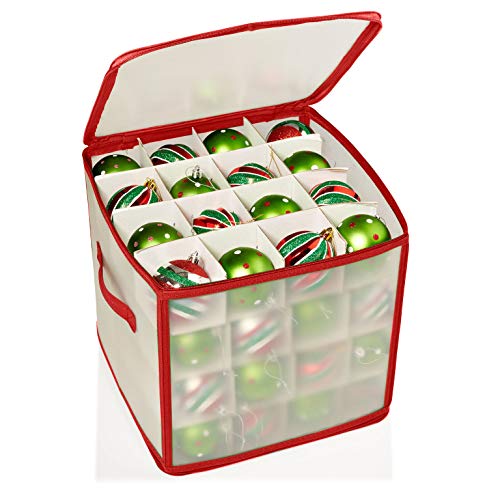 Home Basics 64-Compartment Zippered Ornament Storage Box, Red, 12x12x12 Inches - Image 2