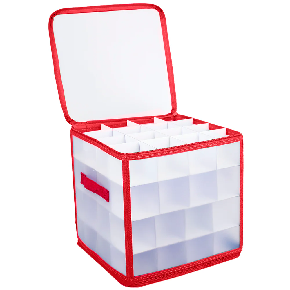 Home Basics 64-Compartment Zippered Ornament Storage Box, Red, 12x12x12 Inches - Image 4