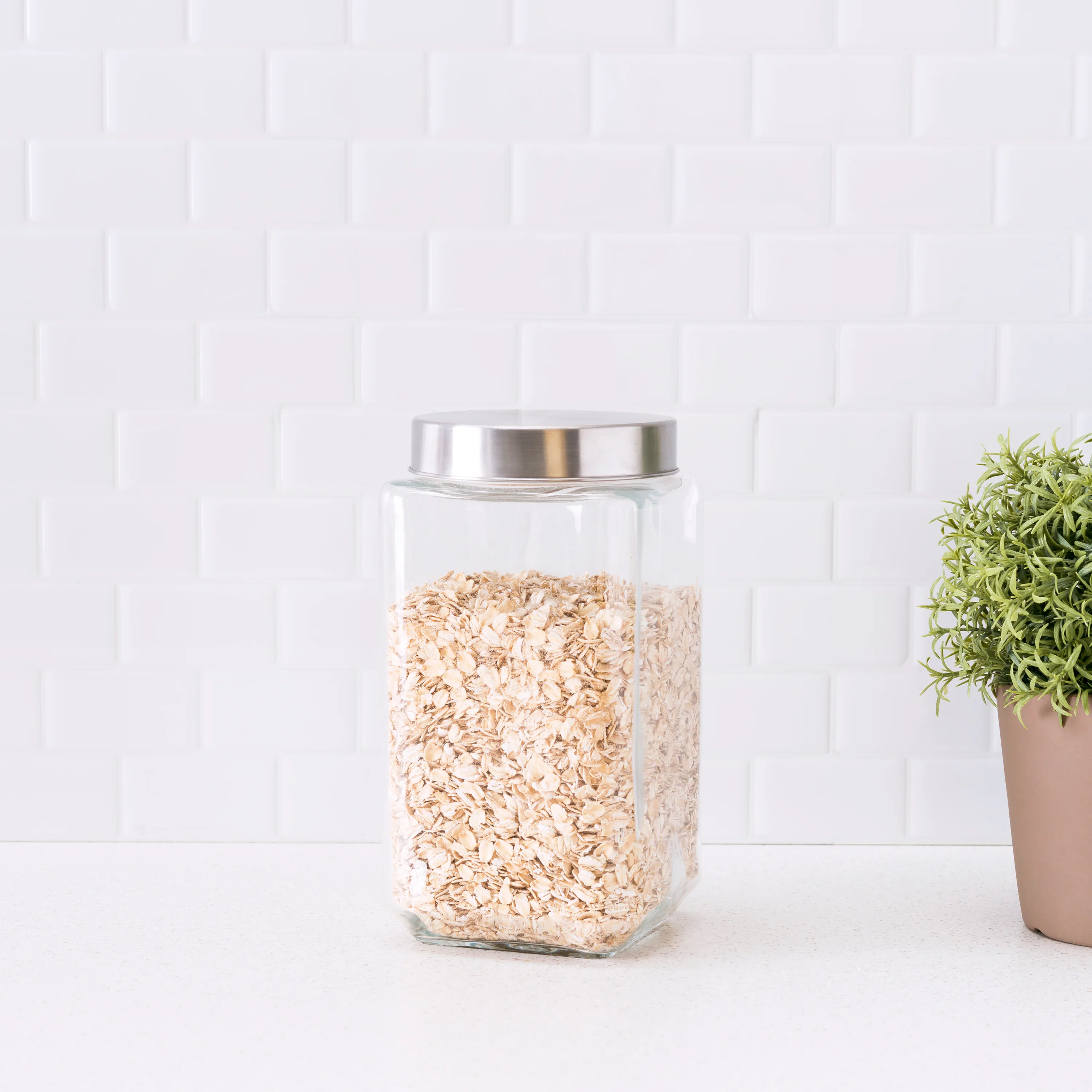 Home Basics 67 oz. Square Glass Canister with Brushed Stainless Steel Screw-on Lid Clear - Image 2
