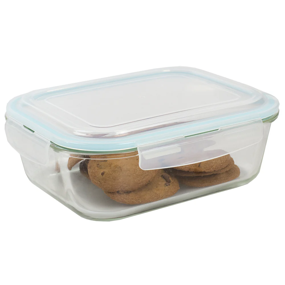 Home Basics 74 oz. Rectangle Borosilicate Glass Food Storage Container with Plastic Locking Lid
