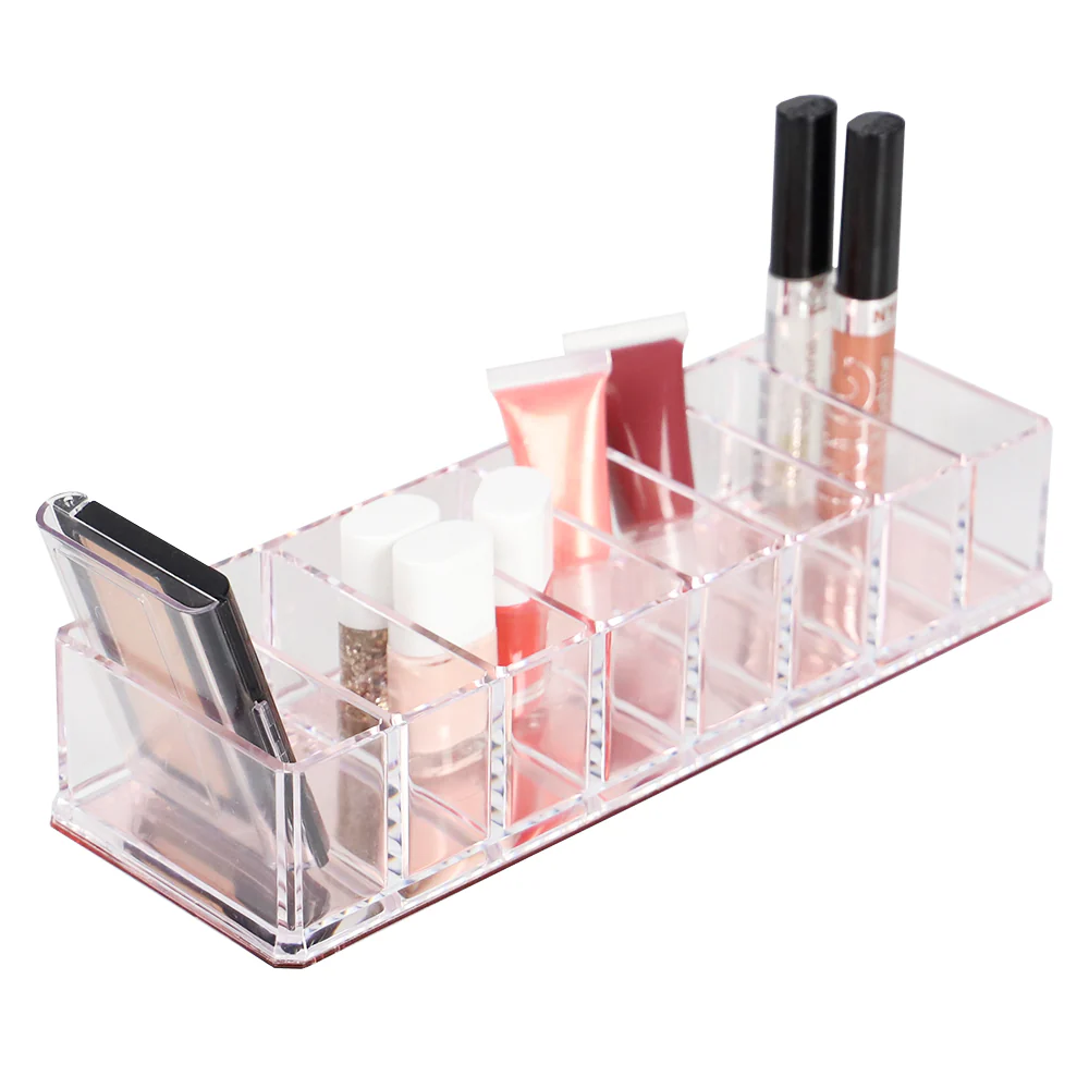 Home Basics 8 Compartment Plastic Cosmetic Organizer with Rose Bottom