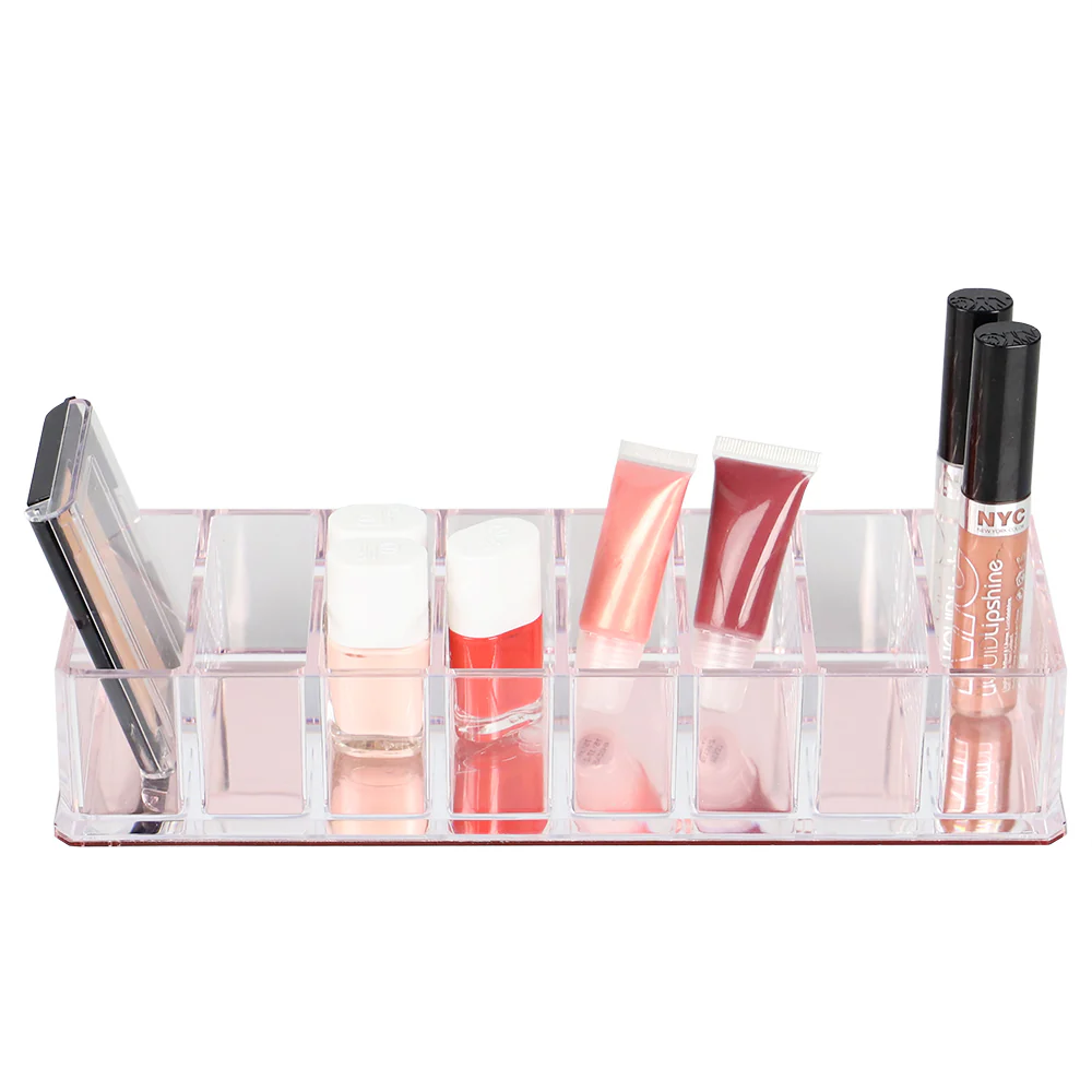 Home Basics 8 Compartment Plastic Cosmetic Organizer with Rose Bottom - Image 3