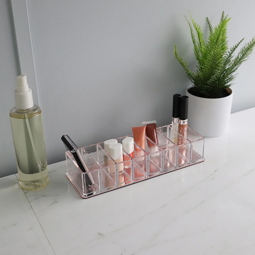 Home Basics 8 Compartment Plastic Cosmetic Organizer with Rose Bottom - Image 5