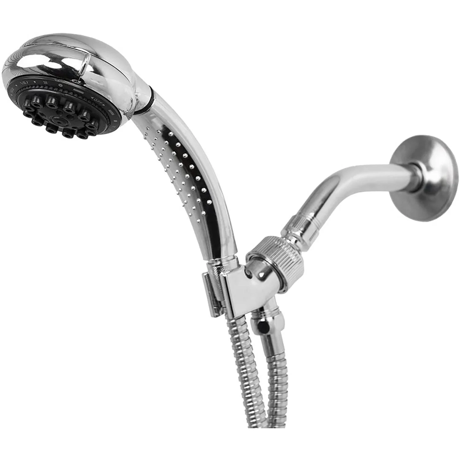 Home Basics 8 Function Chrome Plated Steel Shower Head Massager, Silver