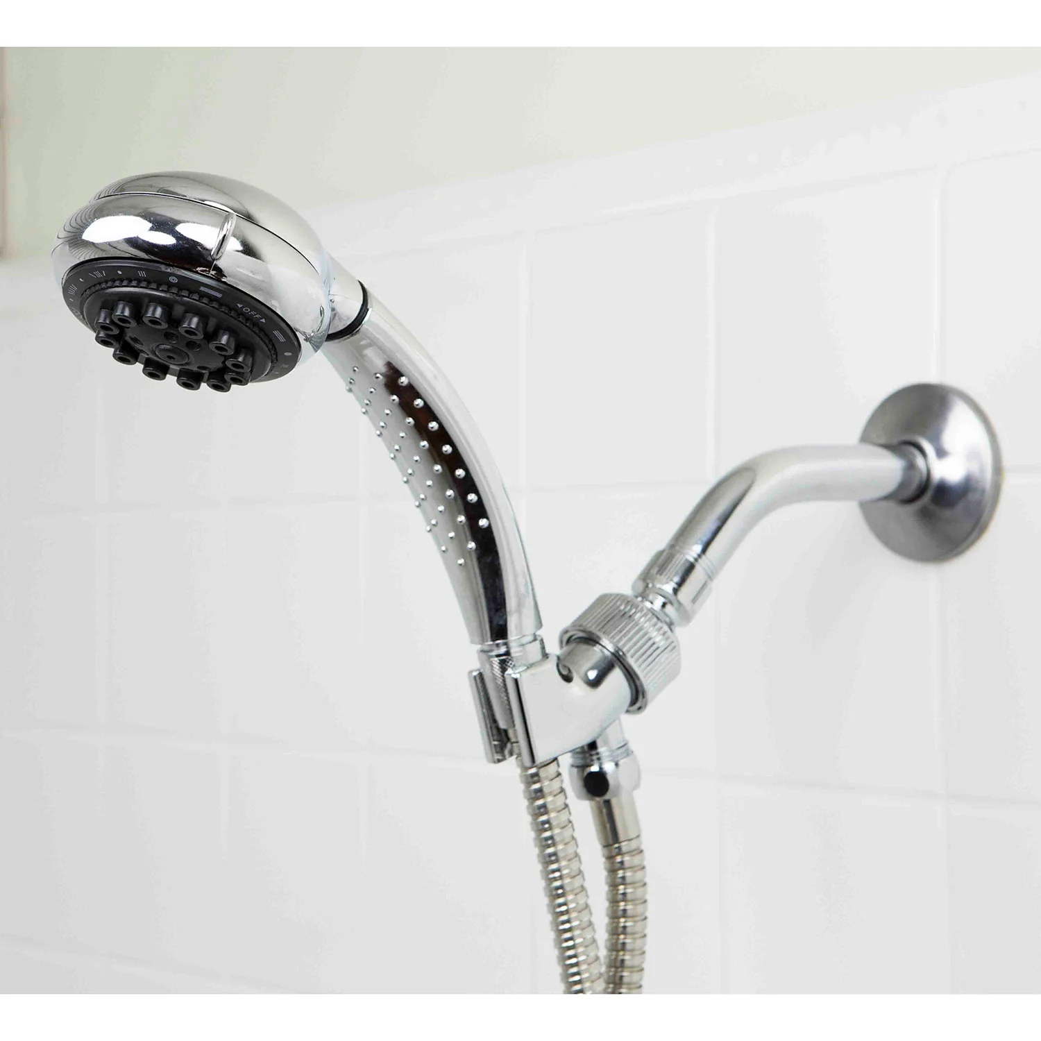 Home Basics 8 Function Chrome Plated Steel Shower Head Massager, Silver - Image 2