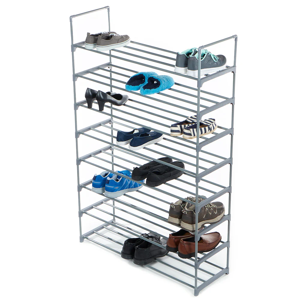 Home Basics 8 Tier Multi-Purpose Shoe Rack, Grey - Image 2