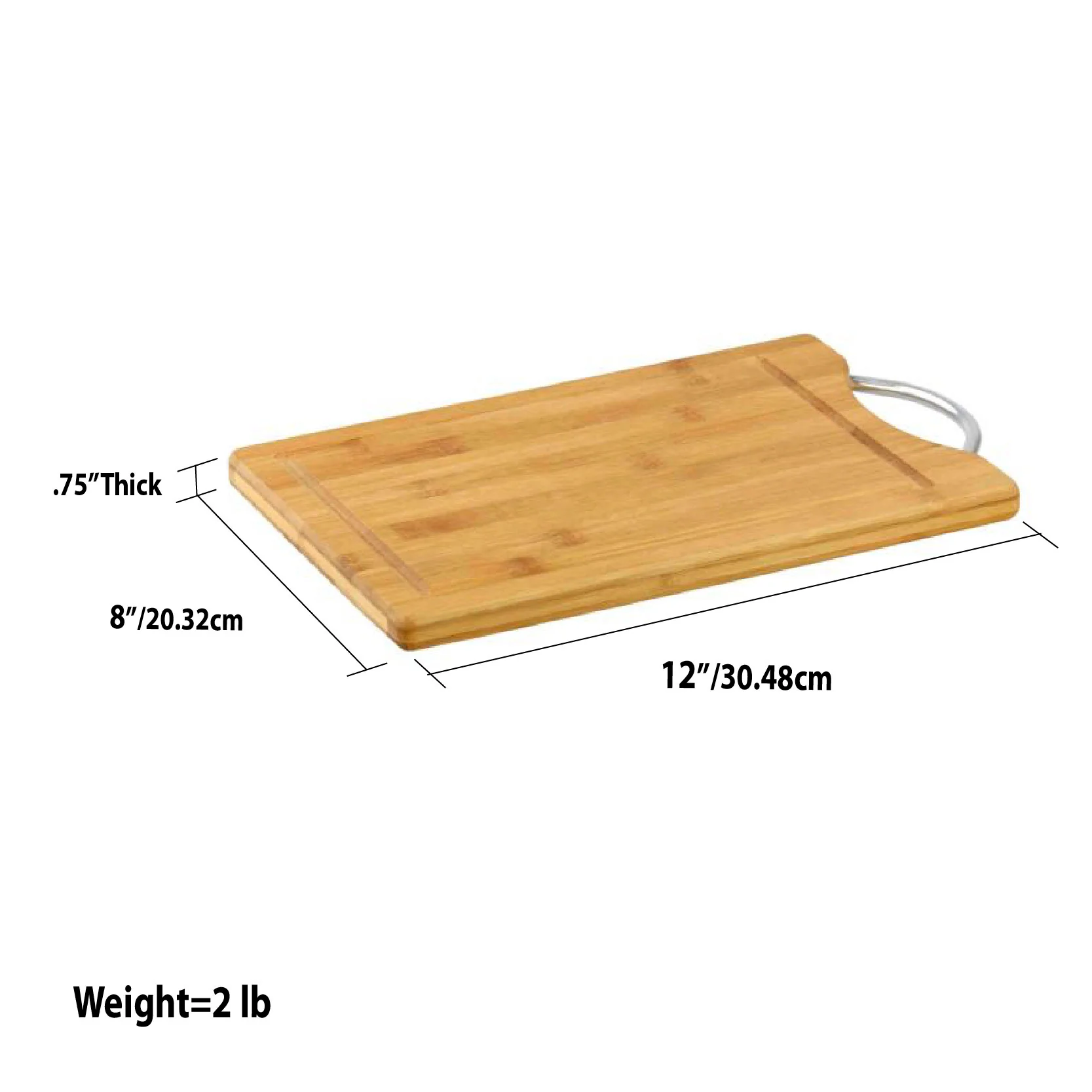 Home Basics 8 x 12  Bamboo Cutting Board with Juice Groove and Stainless Steel Handle - Image 2