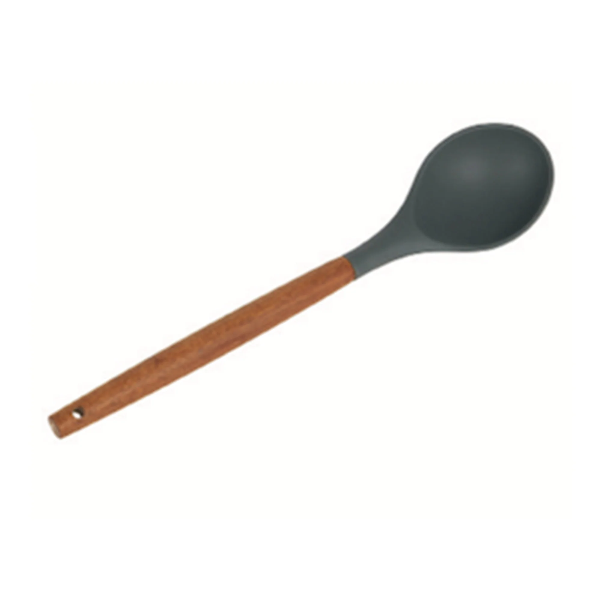 Home Basics Acacia & Silicone Serving Spoon, Black, 3x14 Inches