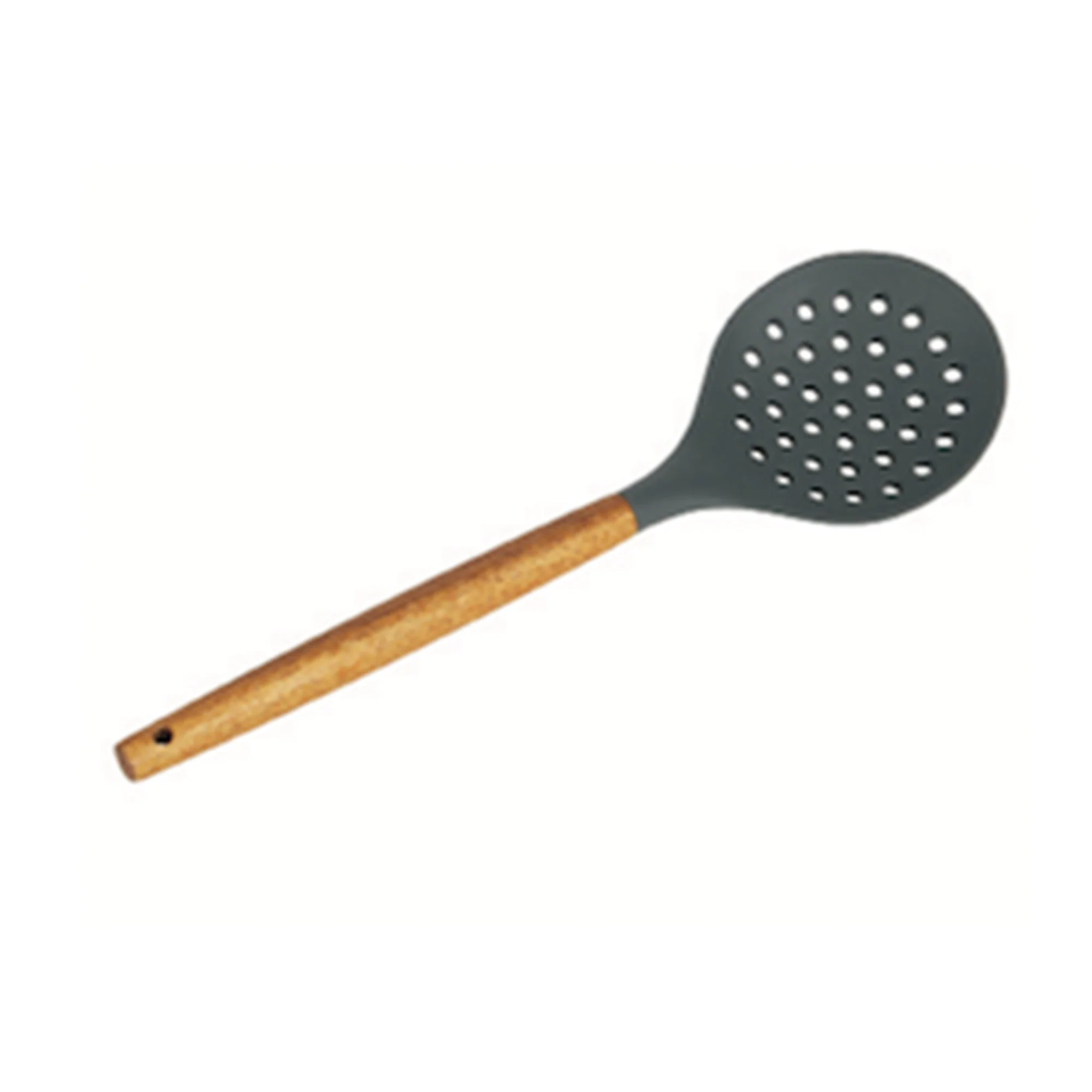 Home Basics Acacia & Silicone Skimmer Slotted Spoon, Black, 3x14 Inches