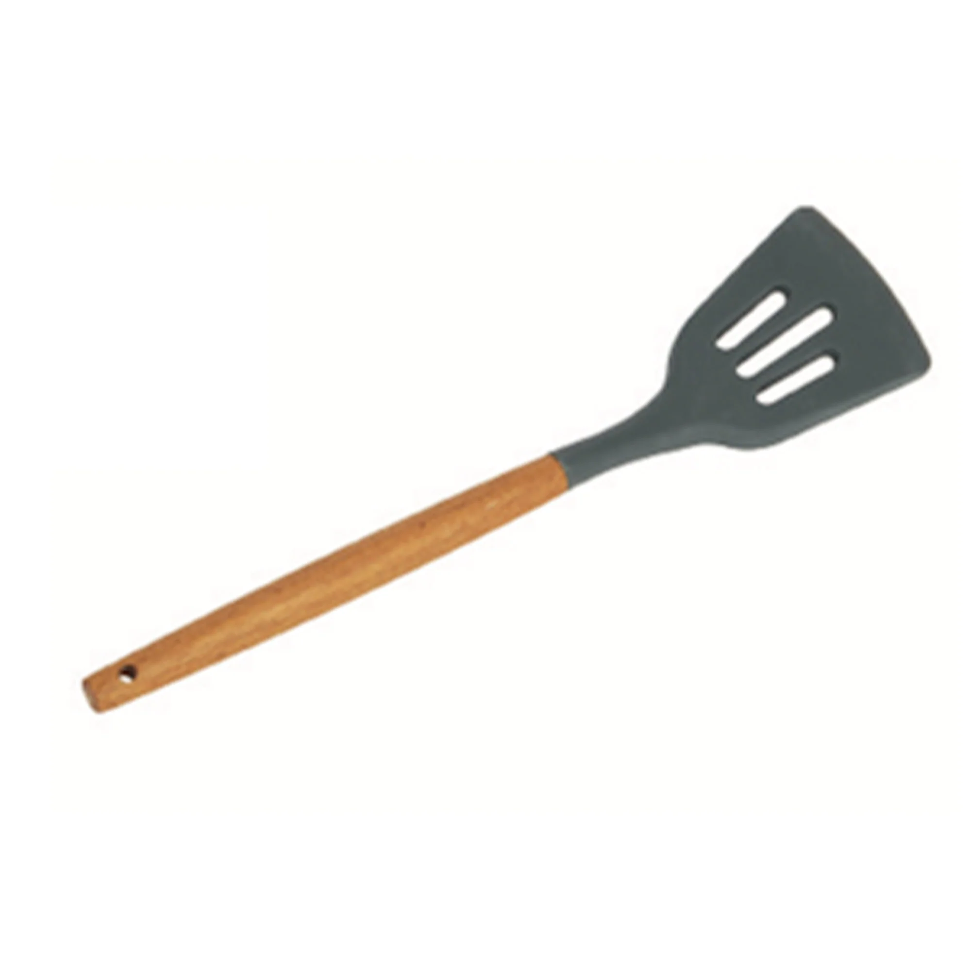Home Basics Acacia & Silicone Spatula Slotted Turner, Black, 3x14 Inches