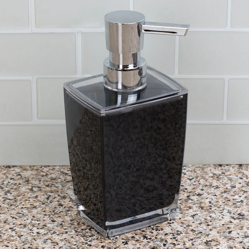 Home Basics Acrylic Plastic 10 oz. Hand Soap Dispenser with Rust-Resistant Brushed Stainless Steel Pump, Black - Image 5