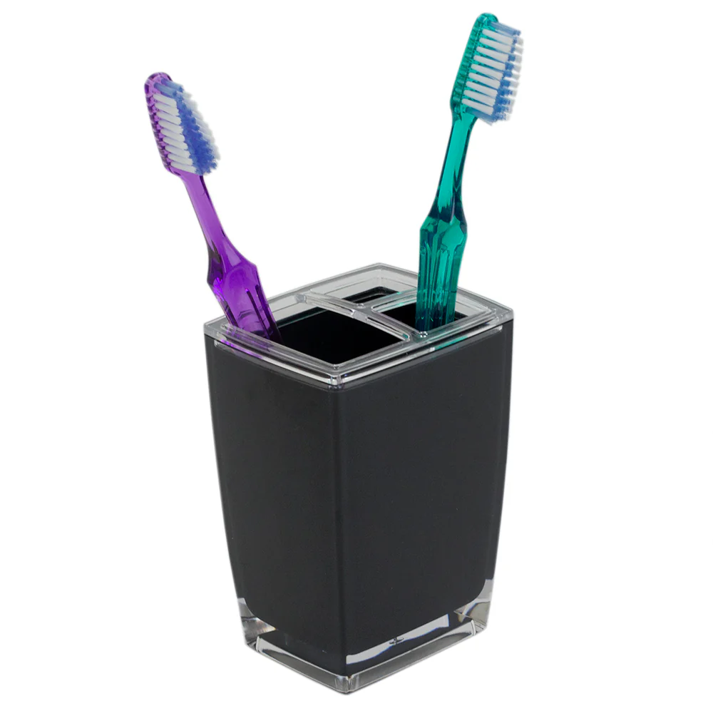 Home Basics Acrylic Plastic Toothbrush Holder, Black - Image 3