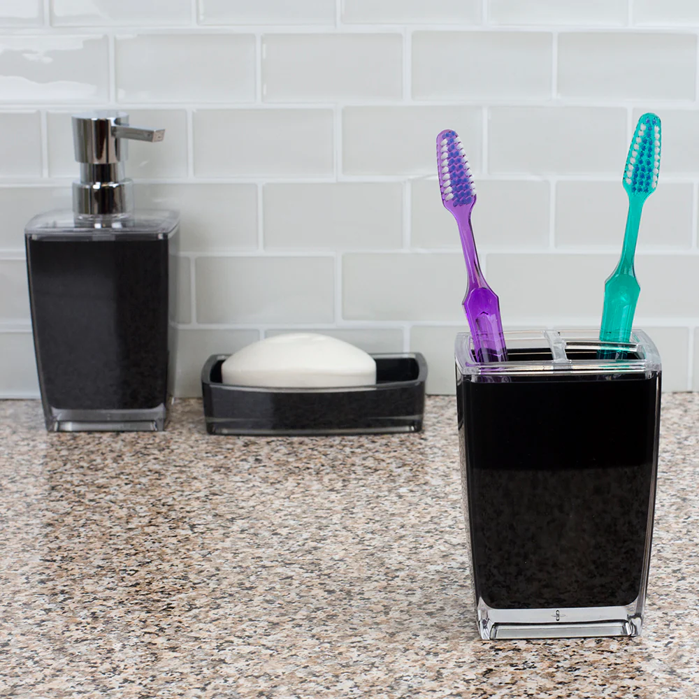 Home Basics Acrylic Plastic Toothbrush Holder, Black - Image 4