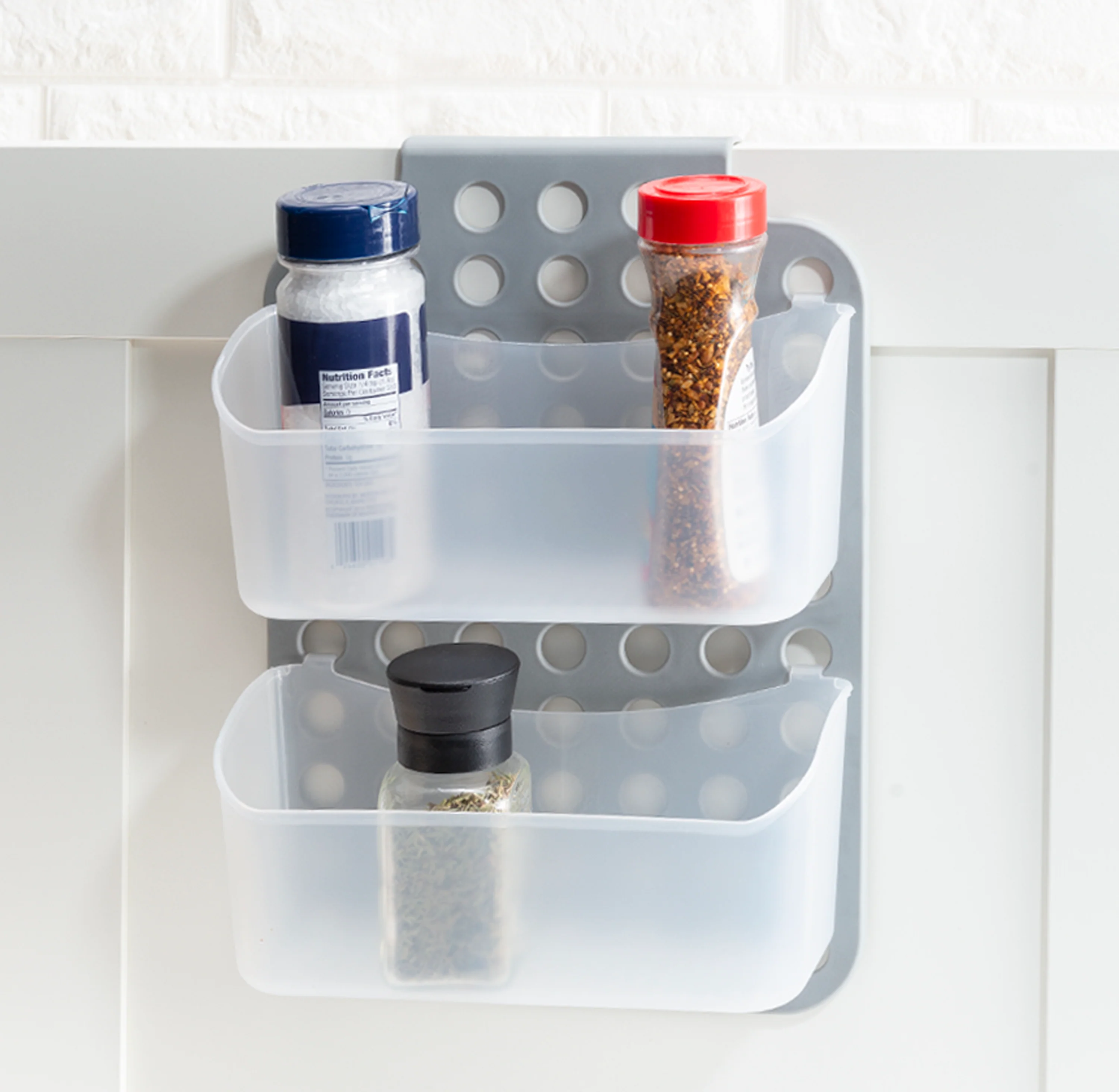 Home Basics Adjustable Over the Cabinet Plastic Organizer, Clear and Grey - Image 4
