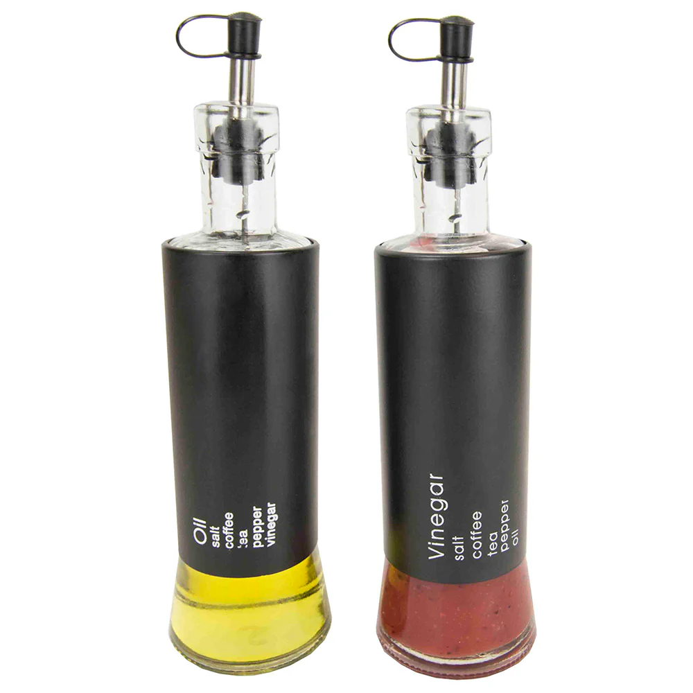 Home Basics Allaire Collection 2 Piece Oil and Vinegar Set, Black - Image 2
