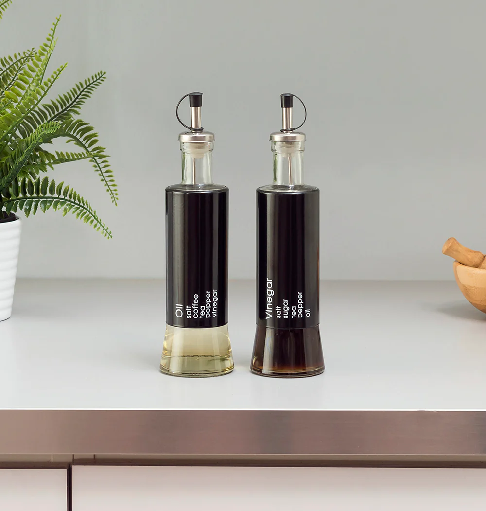 Home Basics Allaire Collection 2 Piece Oil and Vinegar Set, Black - Image 3