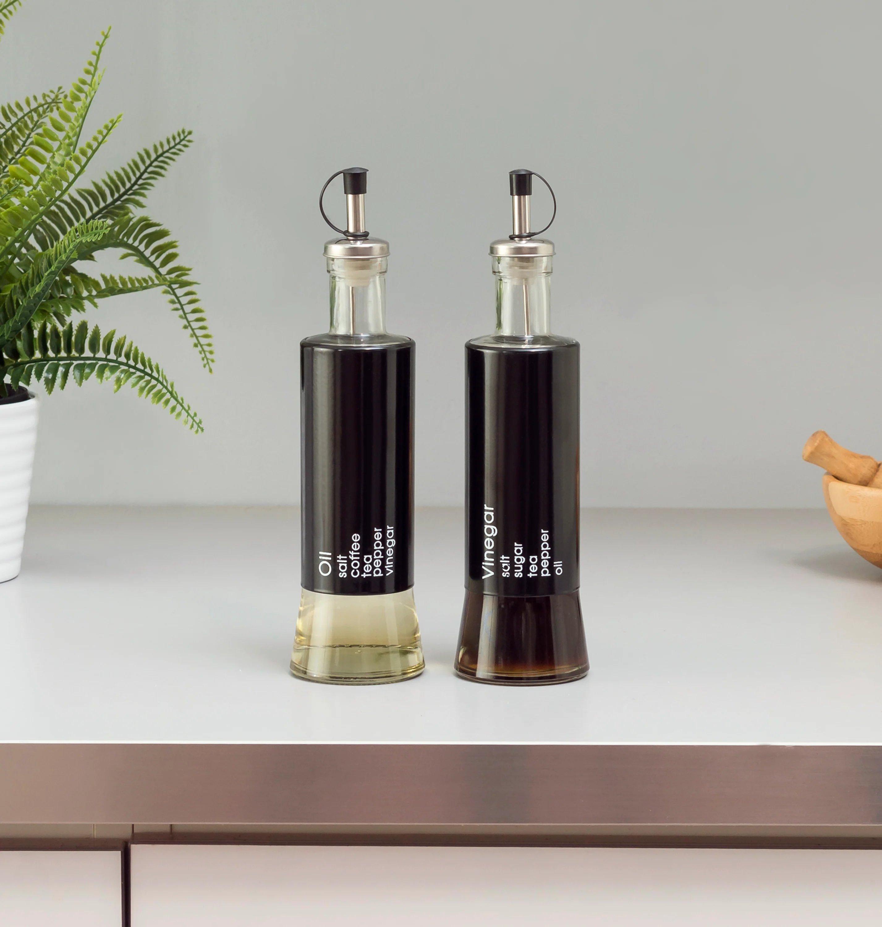 Home Basics Allaire Collection 2 Piece Oil and Vinegar Set, Black - Image 4