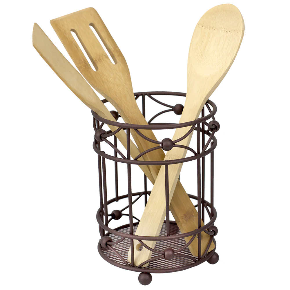 Home Basics Arbor Collection Cutlery Holder with Mesh Bottom and Non-Skid Feet, Oil-Rubbed Bronze