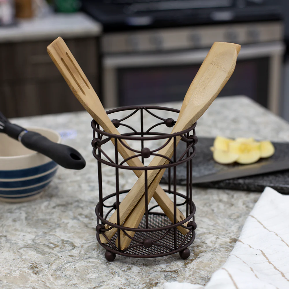 Home Basics Arbor Collection Cutlery Holder with Mesh Bottom and Non-Skid Feet, Oil-Rubbed Bronze - Image 3