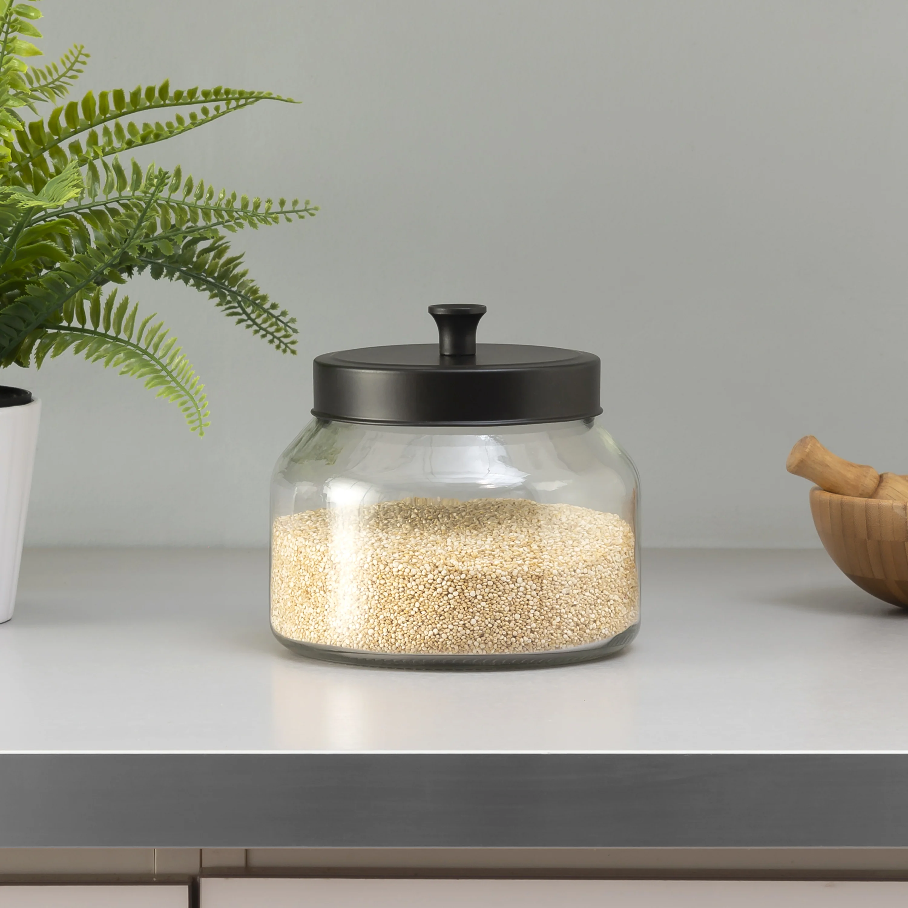 Home Basics Artisan 1.5 Lt Glass Jar with Black Top - Image 4