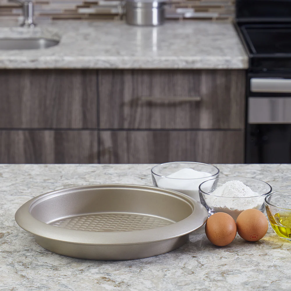 Home Basics Aurelia Non-Stick 10.5" x 1.75"  Carbon Steel Round Pan, Gold - Image 5