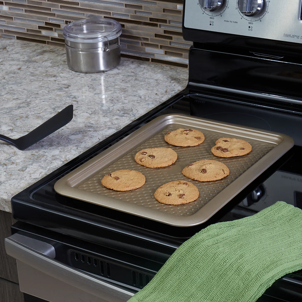 Home Basics Aurelia Non-Stick 11" x 14.5" Carbon Steel Cookie Sheet, Gold - Image 5