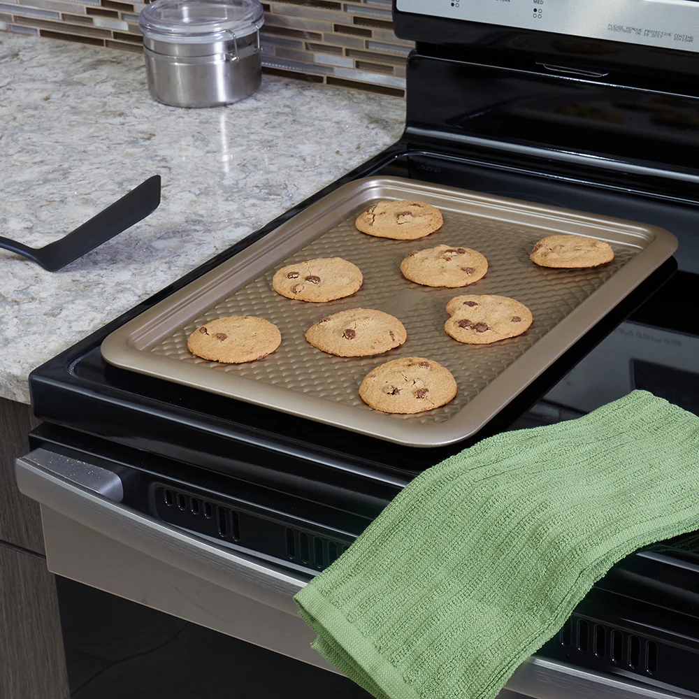 Home Basics Aurelia Non-Stick 12.6" x 16" Carbon Steel Cookie Sheet, Gold - Image 5