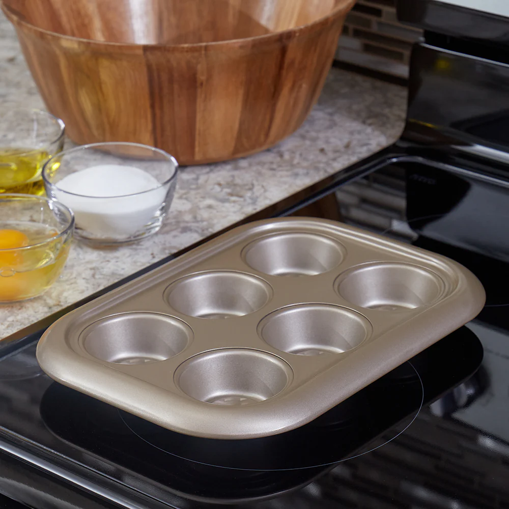 Home Basics Aurelia Non-Stick 6-Cup Carbon Steel Cookie Sheet, Gold - Image 5