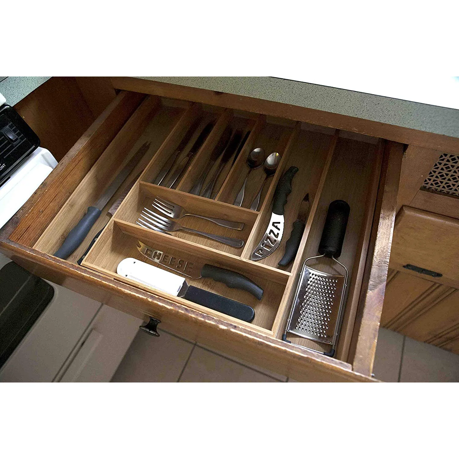 Home Basics Bamboo Expandable Cutlery Tray, 13-23 x18x 2.36 Inches - Image 6