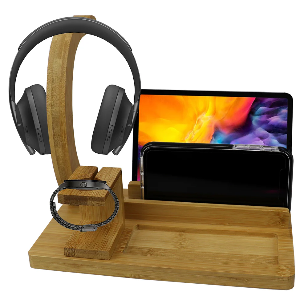 Home Basics Bamboo Headphone Station, Natural