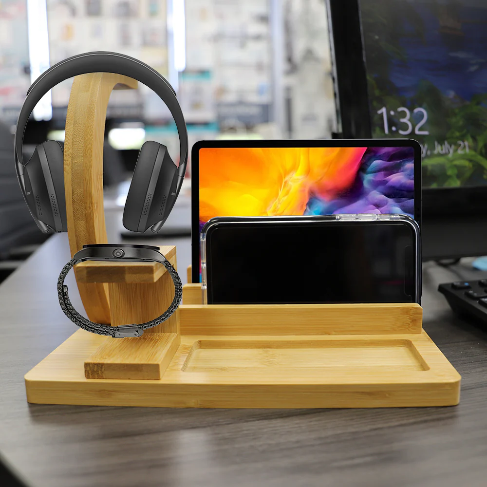 Home Basics Bamboo Headphone Station, Natural - Image 4