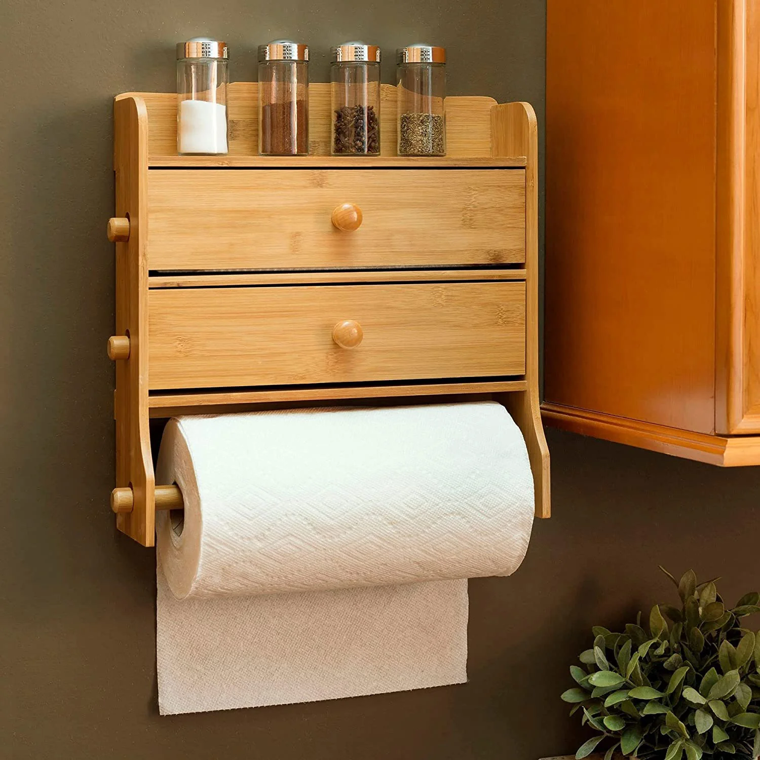 Home Basics Bamboo Integrated Wrap Dispenser Paper Towel Holder, Natural - Image 2